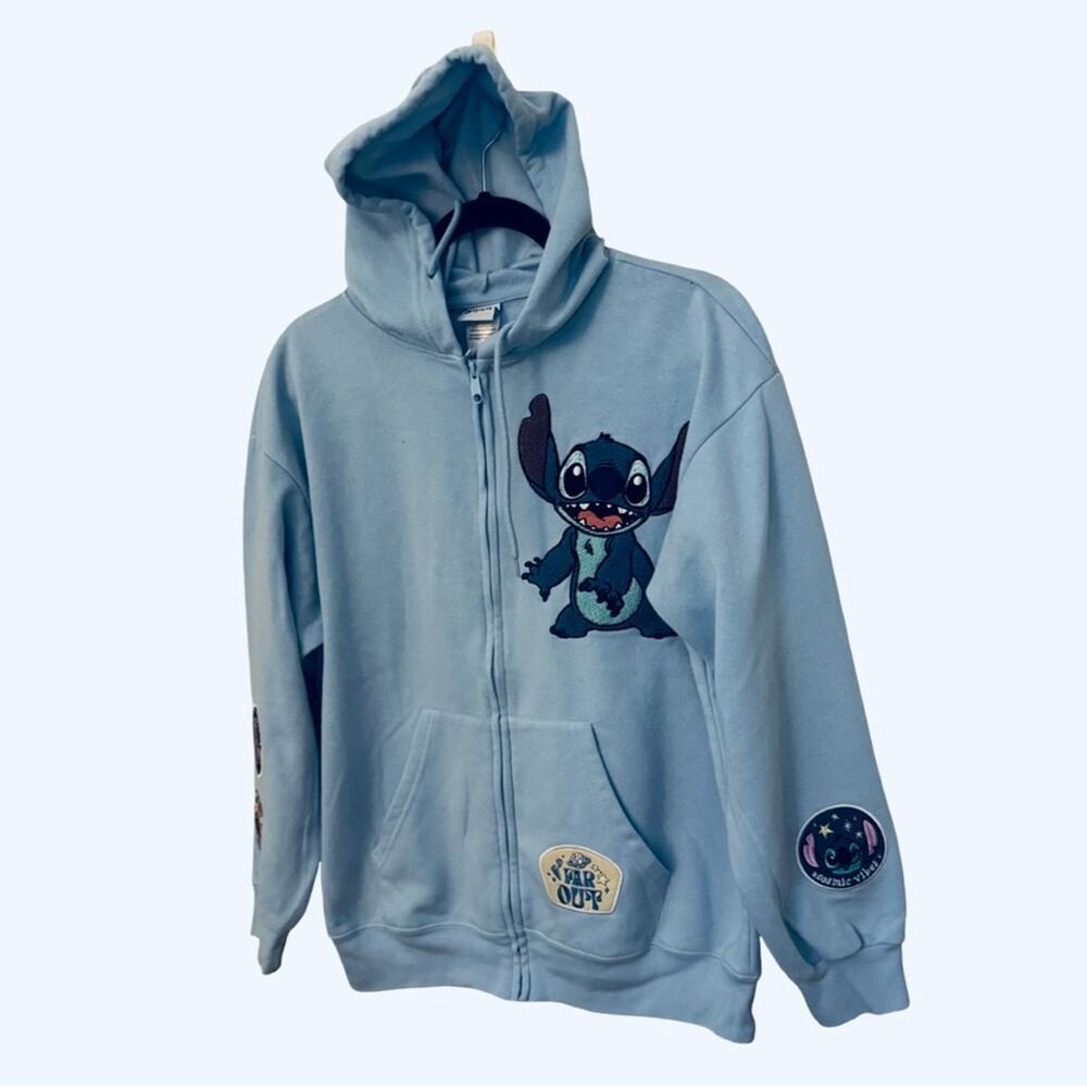 Disney Stitch Embroidered Fleece Hooded Sweater Size Large NWOT - Picture 3 of 6